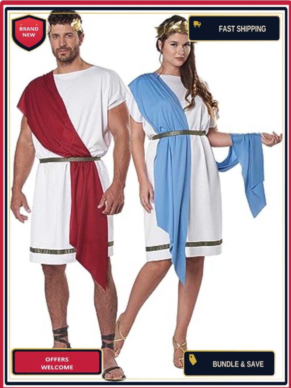 Toga Costume Adult Tunic Shawl Belt Leaf Headpiece